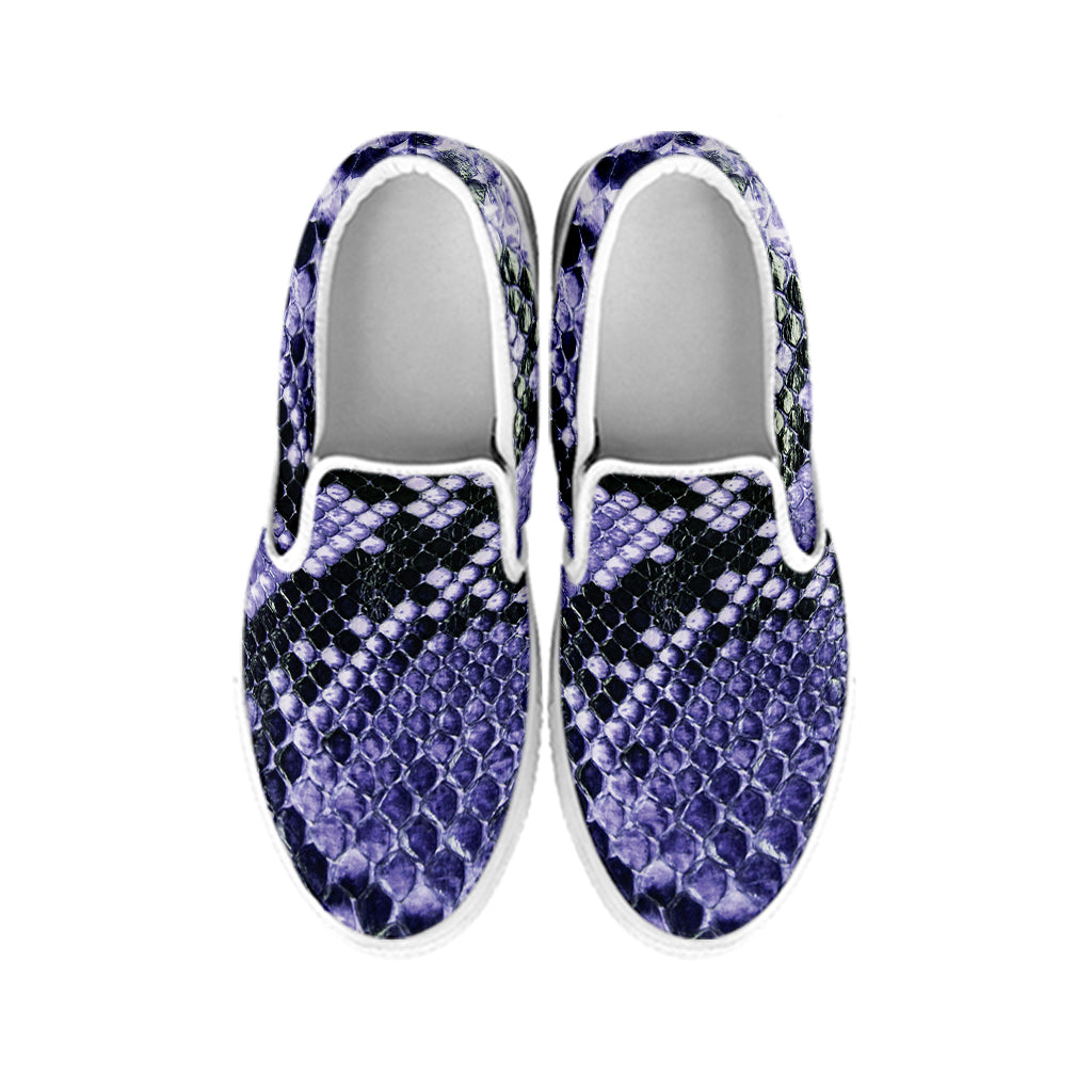 Blue And Black Snakeskin Print White Slip On Shoes