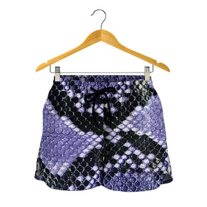 Blue And Black Snakeskin Print Women's Shorts