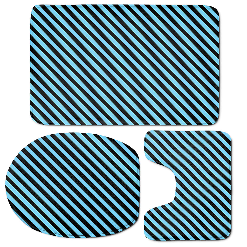 Blue And Black Stripes Pattern Print 3 Piece Bath Mat Set