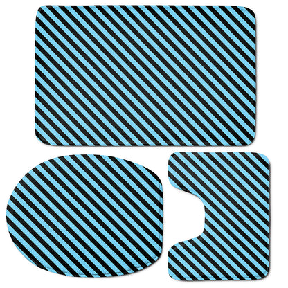 Blue And Black Stripes Pattern Print 3 Piece Bath Mat Set