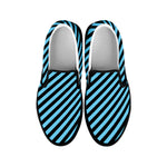 Blue And Black Stripes Pattern Print Black Slip On Shoes