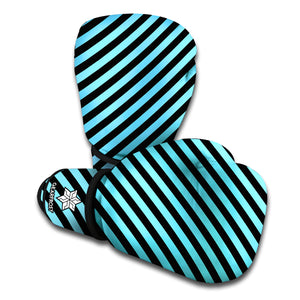 Blue And Black Stripes Pattern Print Boxing Gloves