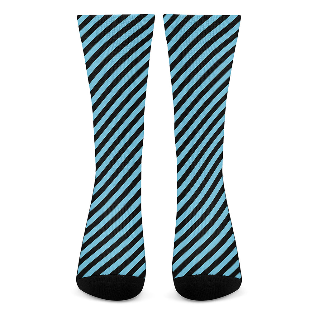 Blue And Black Stripes Pattern Print Crew Socks