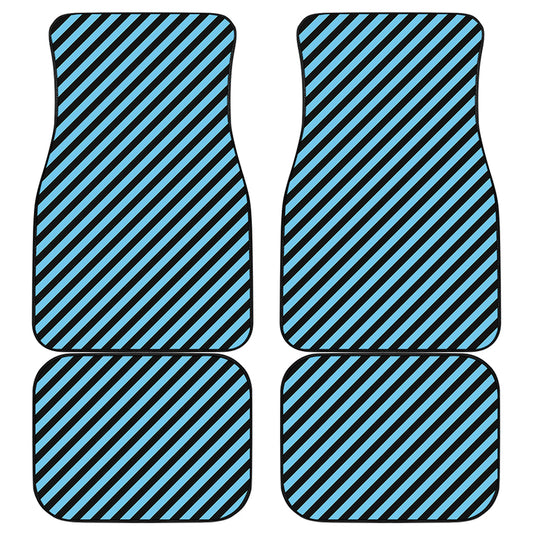 Blue And Black Stripes Pattern Print Front and Back Car Floor Mats