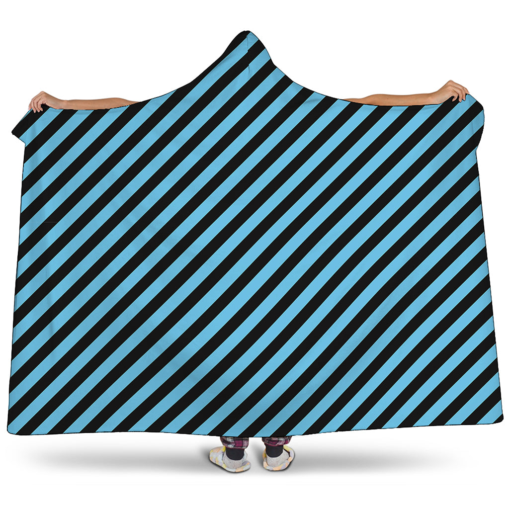 Blue And Black Stripes Pattern Print Hooded Blanket