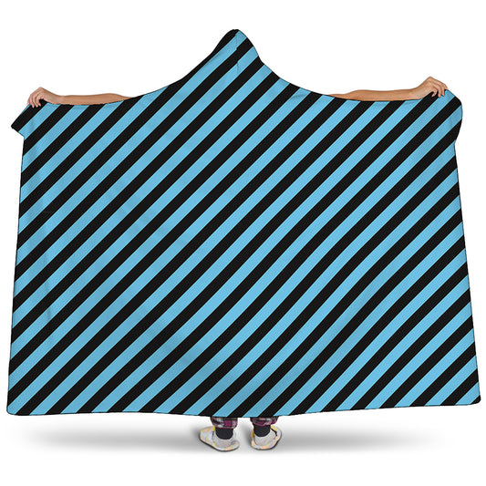 Blue And Black Stripes Pattern Print Hooded Blanket