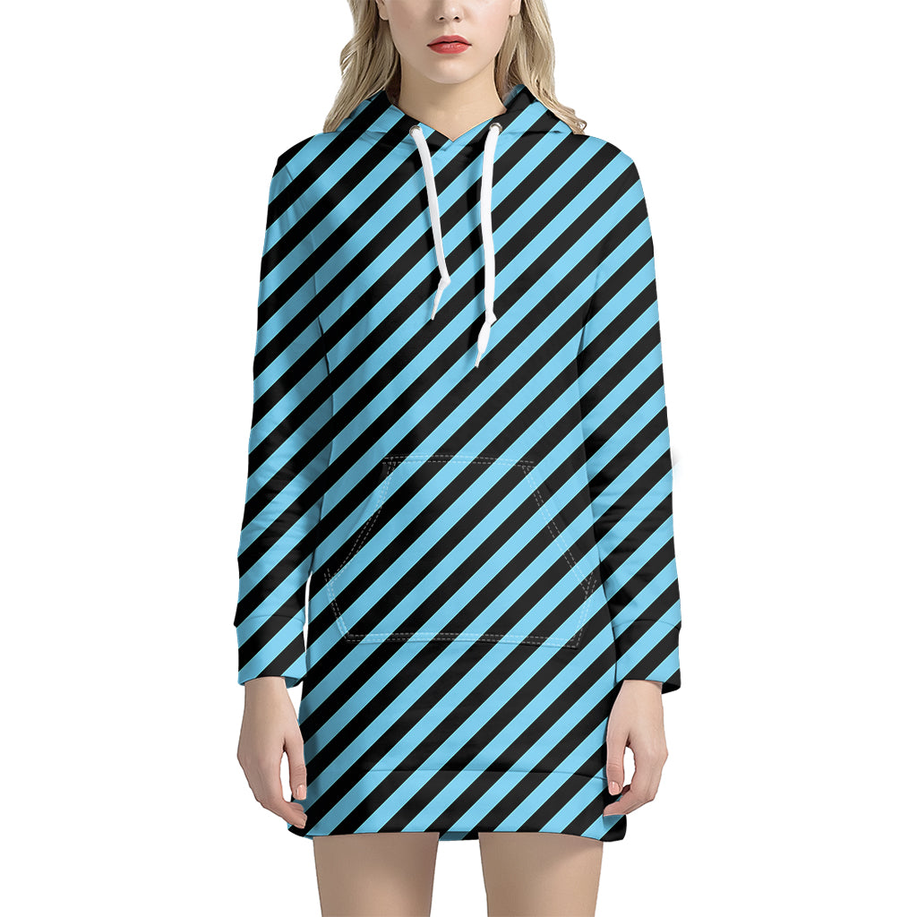 Blue And Black Stripes Pattern Print Hoodie Dress