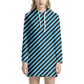 Blue And Black Stripes Pattern Print Pullover Hoodie Dress
