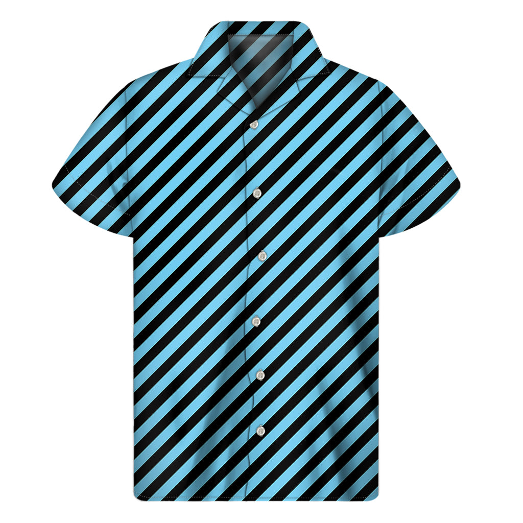 Blue And Black Stripes Pattern Print Men's Short Sleeve Shirt