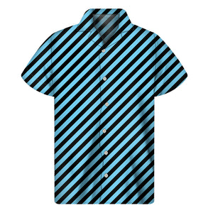 Blue And Black Stripes Pattern Print Men's Short Sleeve Shirt