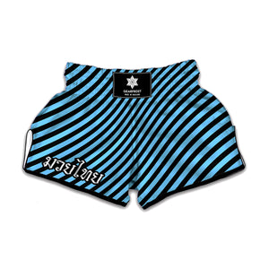 Blue And Black Stripes Pattern Print Muay Thai Boxing Shorts