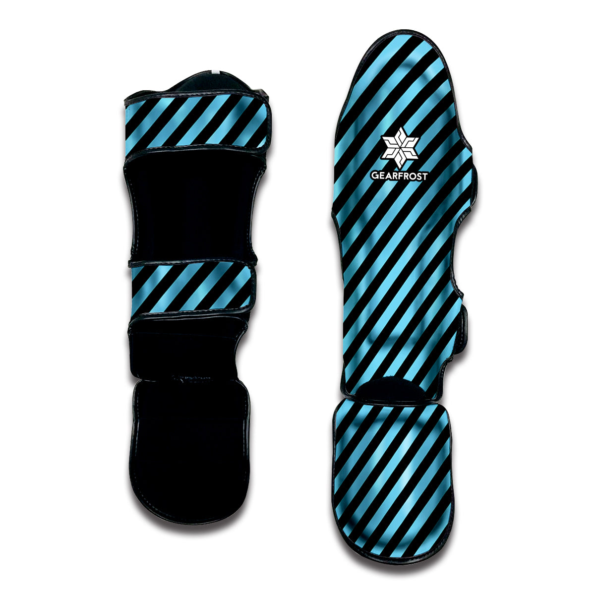 Blue And Black Stripes Pattern Print Muay Thai Shin Guard