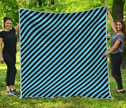 Blue And Black Stripes Pattern Print Quilt