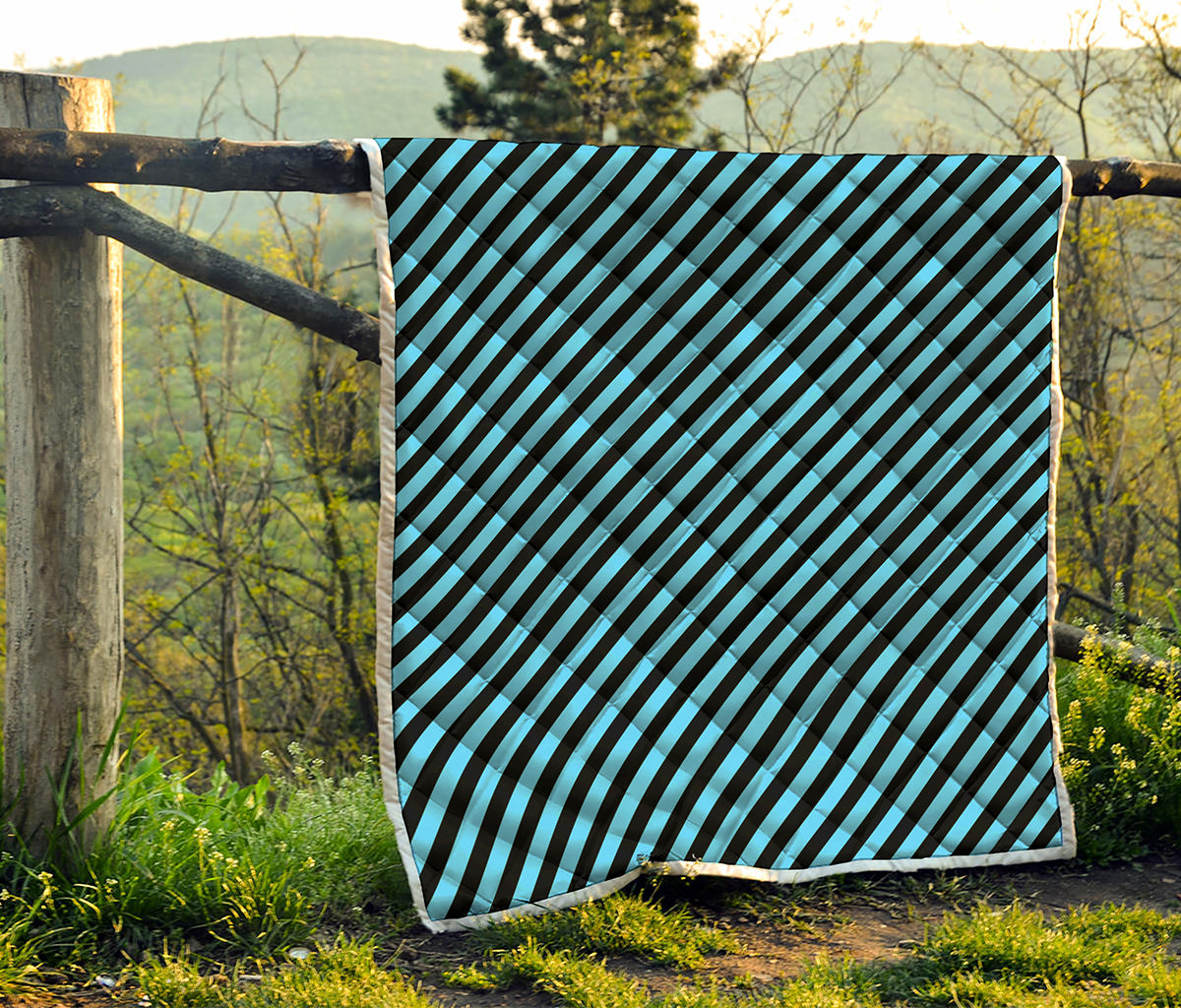 Blue And Black Stripes Pattern Print Quilt