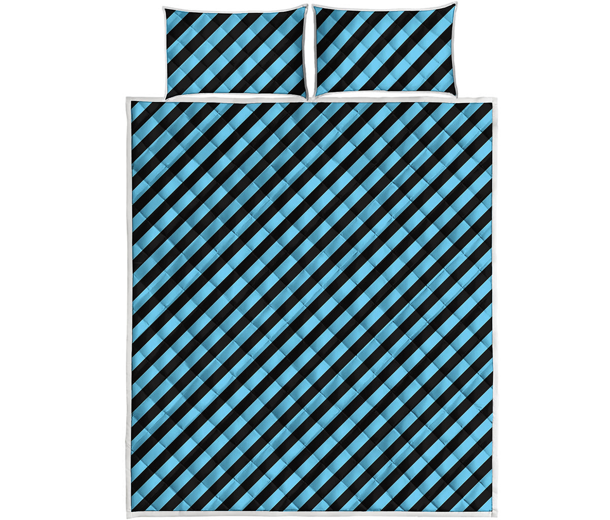 Blue And Black Stripes Pattern Print Quilt Bed Set