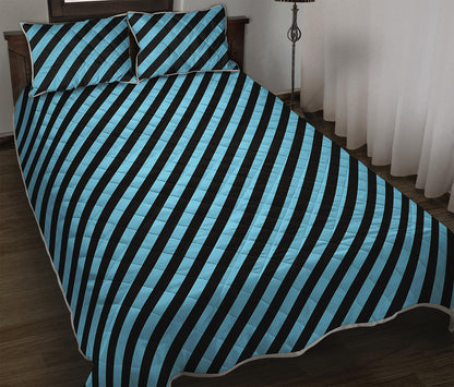 Blue And Black Stripes Pattern Print Quilt Bed Set