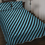 Blue And Black Stripes Pattern Print Quilt Bed Set
