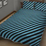Blue And Black Stripes Pattern Print Quilt Bed Set