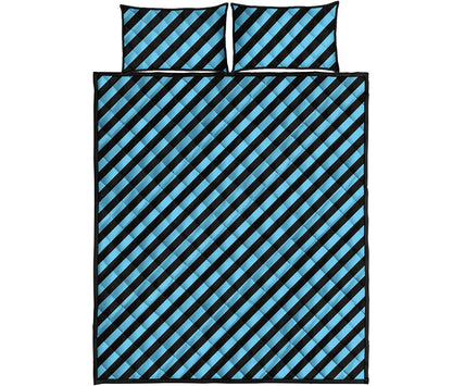 Blue And Black Stripes Pattern Print Quilt Bed Set