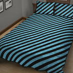 Blue And Black Stripes Pattern Print Quilt Bed Set