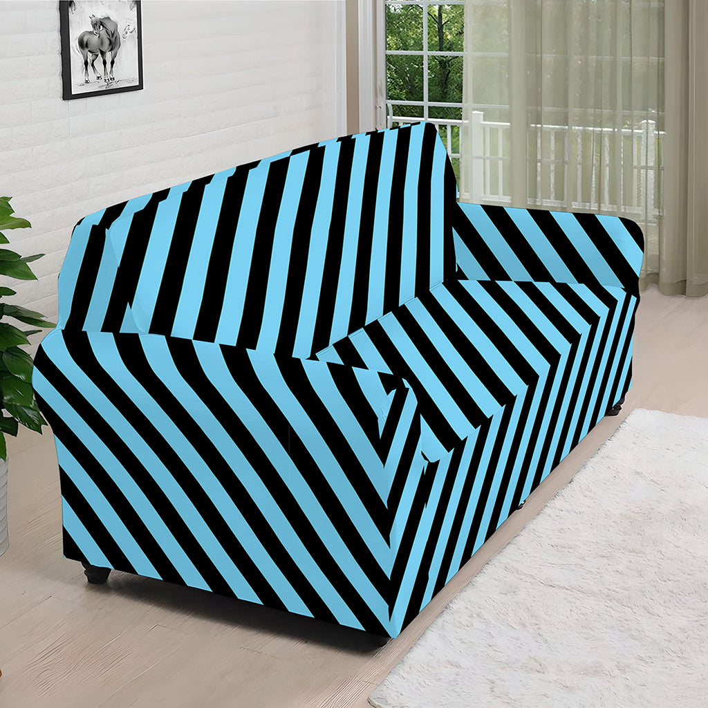 Blue And Black Stripes Pattern Print Sofa Cover
