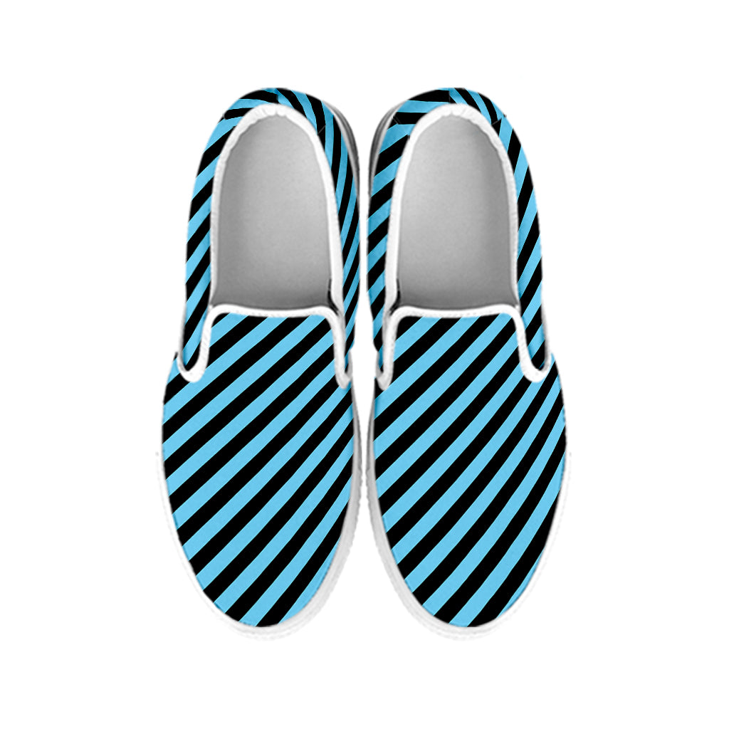 Blue And Black Stripes Pattern Print White Slip On Shoes