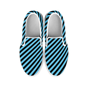 Blue And Black Stripes Pattern Print White Slip On Shoes