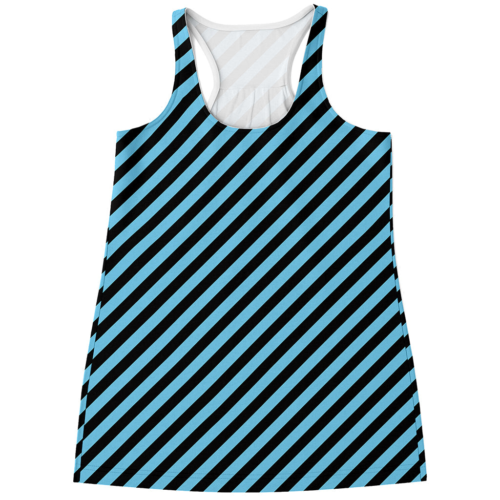 Blue And Black Stripes Pattern Print Women's Racerback Tank Top