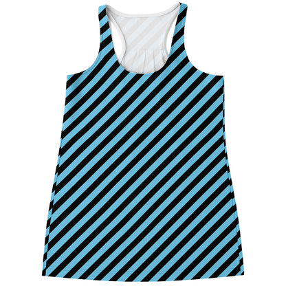 Blue And Black Stripes Pattern Print Women's Racerback Tank Top