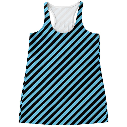 Blue And Black Stripes Pattern Print Women's Racerback Tank Top
