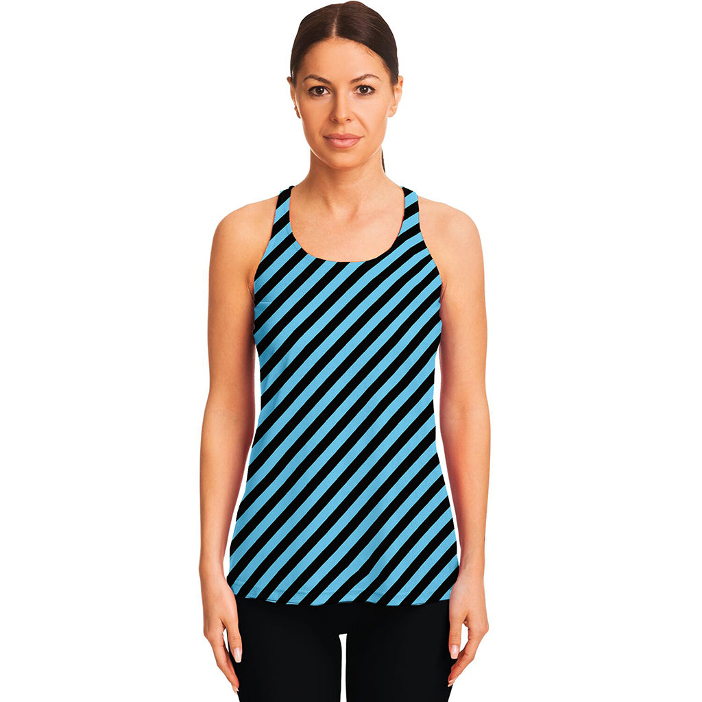 Blue And Black Stripes Pattern Print Women's Racerback Tank Top