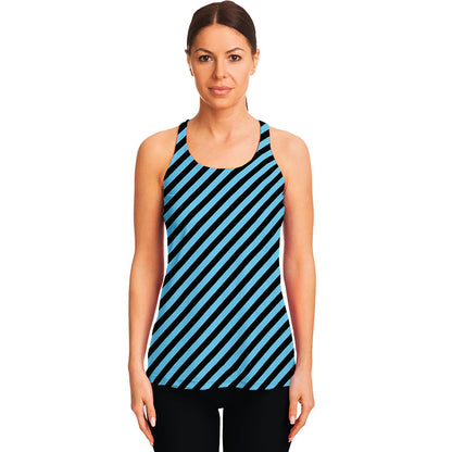 Blue And Black Stripes Pattern Print Women's Racerback Tank Top