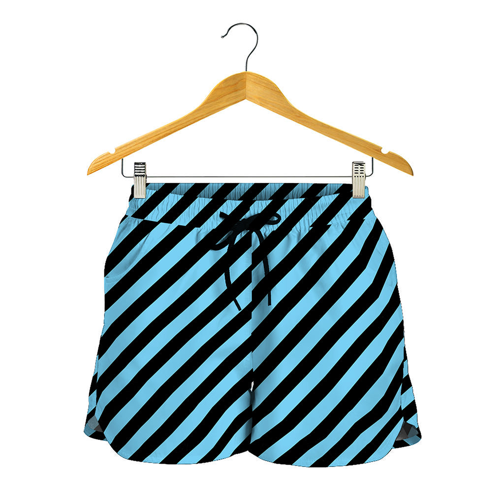 Blue And Black Stripes Pattern Print Women's Shorts