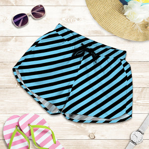 Blue And Black Stripes Pattern Print Women's Shorts