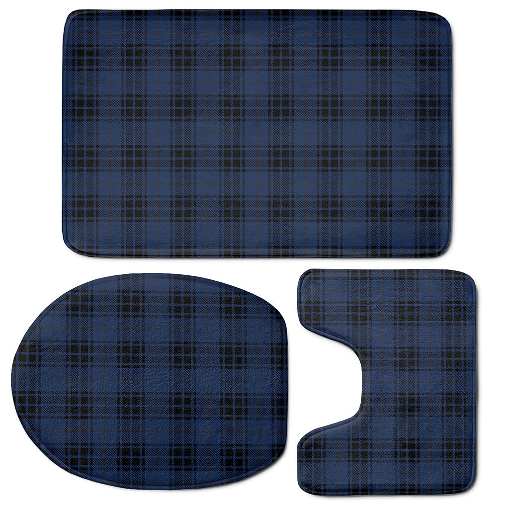 Blue And Black Tartan Pattern Print 3 Piece Bath Mat Set