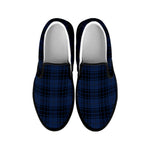 Blue And Black Tartan Pattern Print Black Slip On Shoes