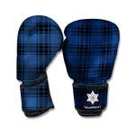 Blue And Black Tartan Pattern Print Boxing Gloves