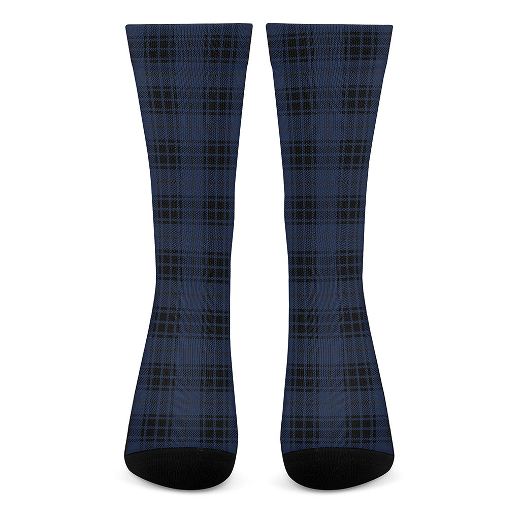 Blue And Black Tartan Pattern Print Crew Socks