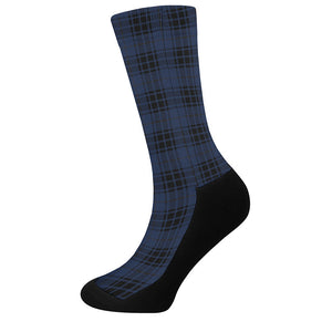 Blue And Black Tartan Pattern Print Crew Socks