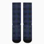 Blue And Black Tartan Pattern Print Crew Socks