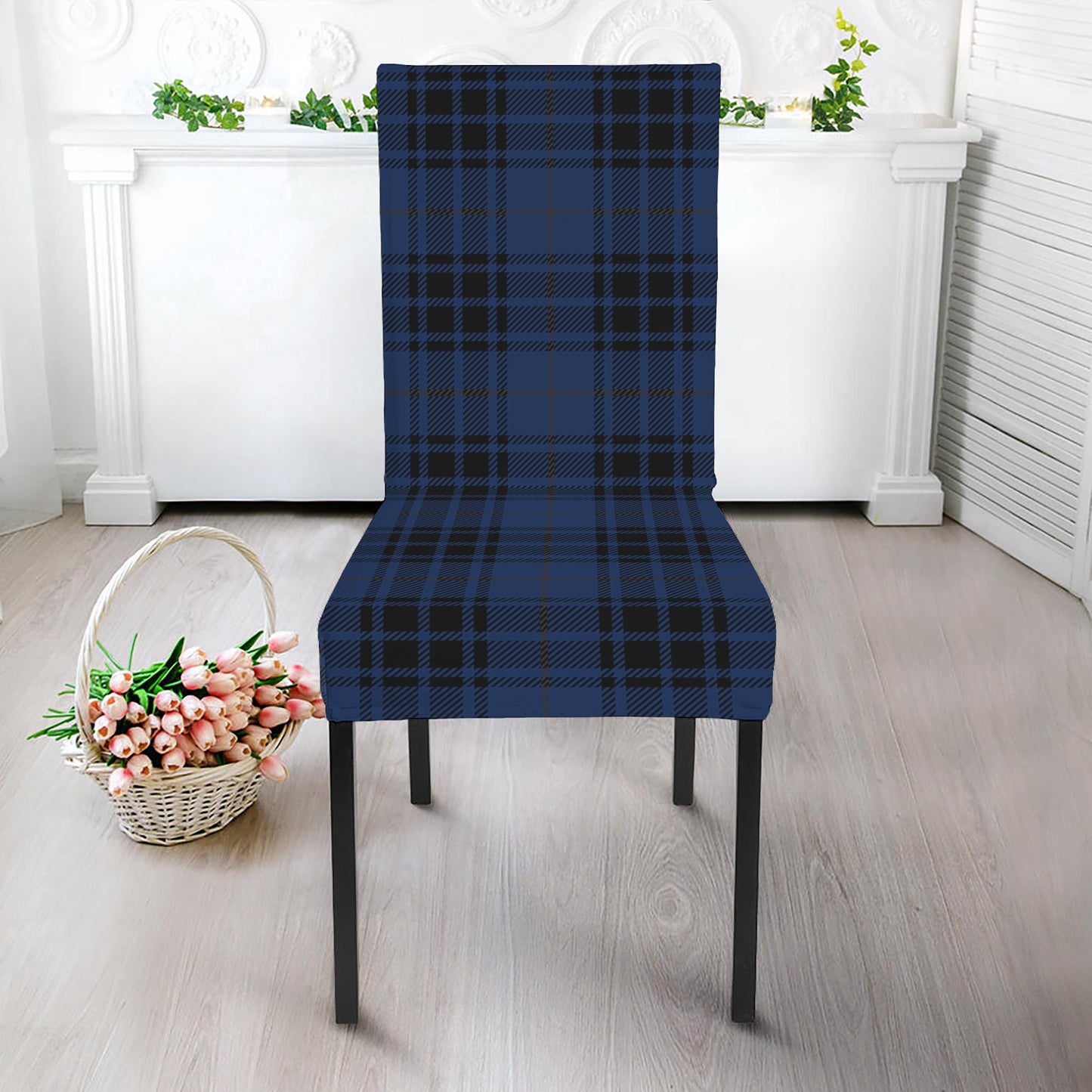 Blue And Black Tartan Pattern Print Dining Chair Slipcover