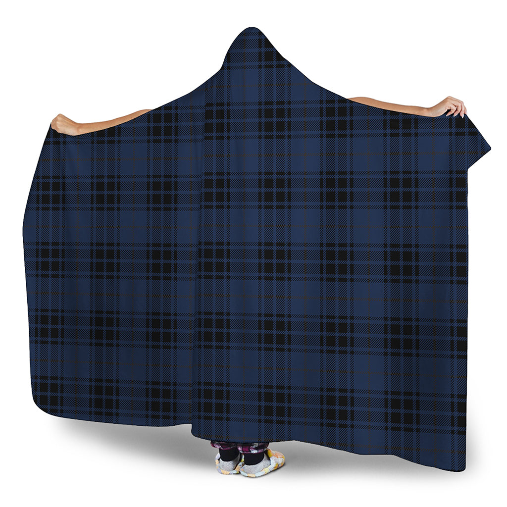 Blue And Black Tartan Pattern Print Hooded Blanket