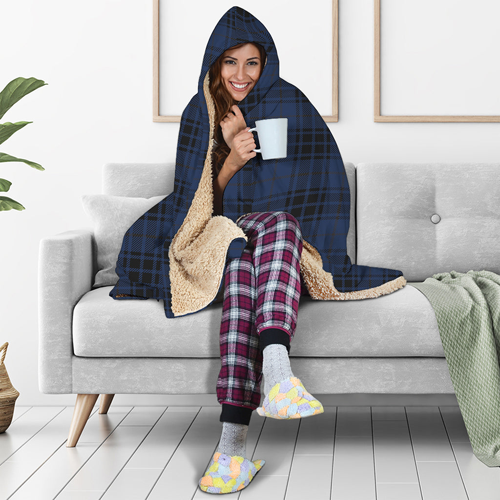 Blue And Black Tartan Pattern Print Hooded Blanket