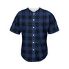 Blue And Black Tartan Pattern Print Men's Baseball Jersey