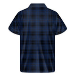 Blue And Black Tartan Pattern Print Men's Short Sleeve Shirt