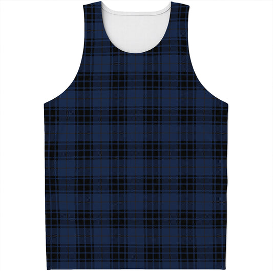 Blue And Black Tartan Pattern Print Men's Tank Top