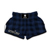 Blue And Black Tartan Pattern Print Muay Thai Boxing Shorts