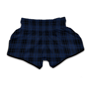 Blue And Black Tartan Pattern Print Muay Thai Boxing Shorts