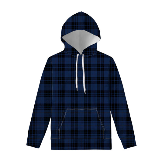 Blue And Black Tartan Pattern Print Pullover Hoodie