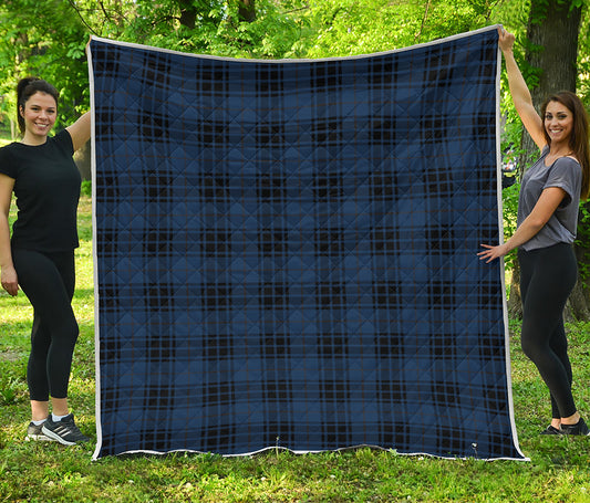 Blue And Black Tartan Pattern Print Quilt